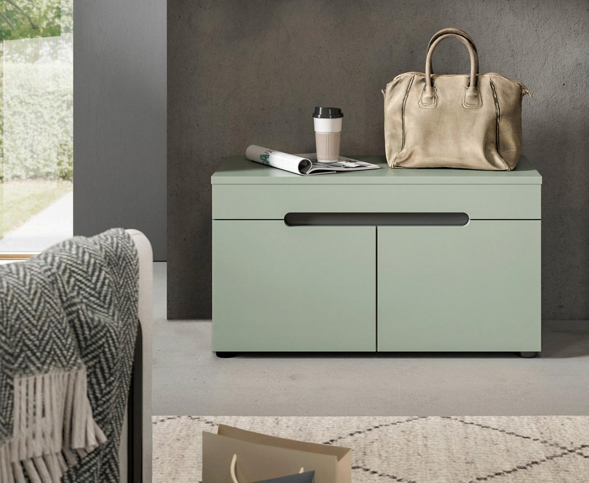 Garderobenbank Canu Grau/Grün B: 80 cm - Schwarz, Design, Holzwerkstoff (80/45/37cm) - Livetastic