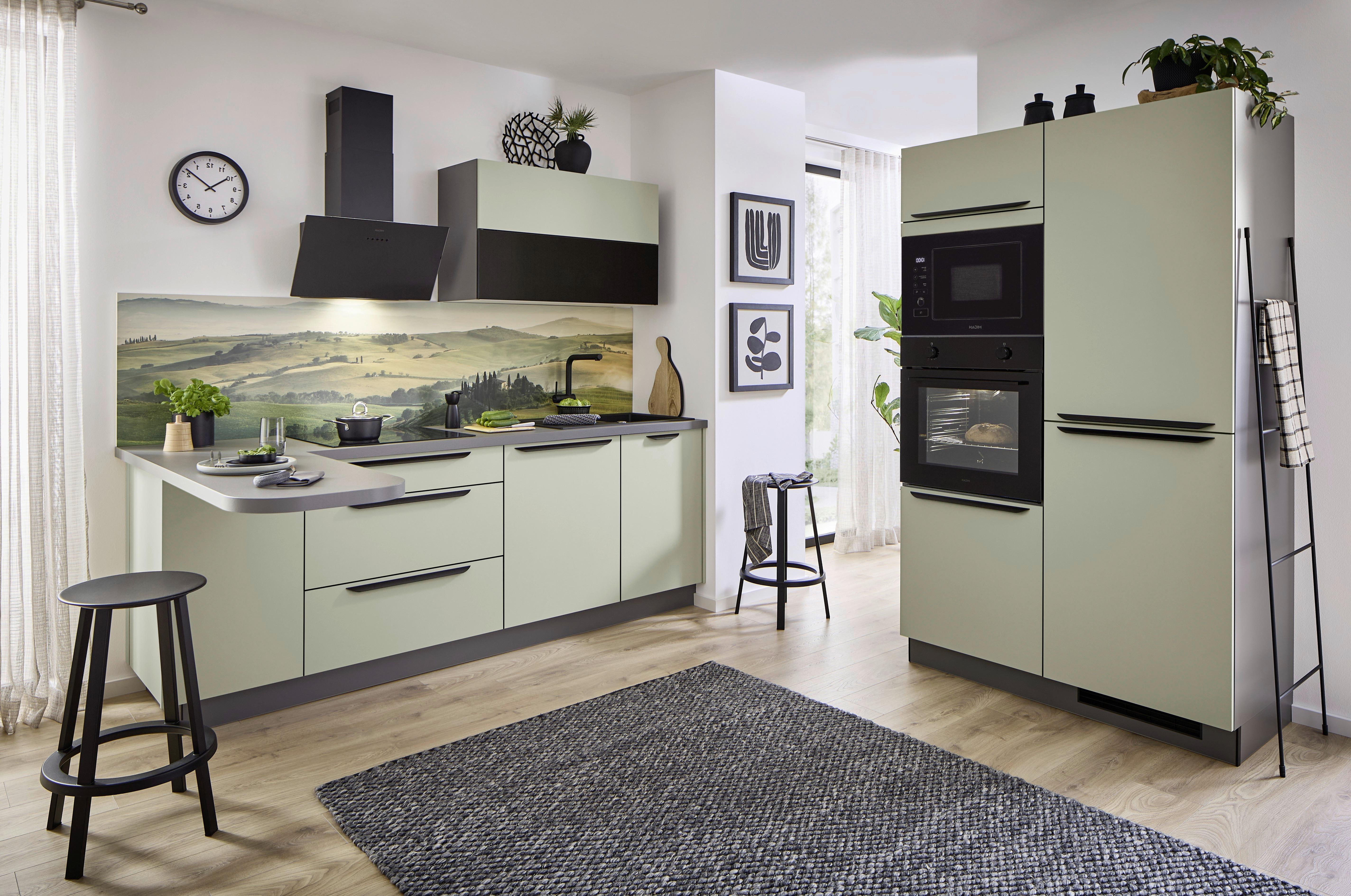 Eckküche Clean - Salbeigrün/Anthrazit, MODERN, Holzwerkstoff (238,8/120cm) - Express-Kuechen