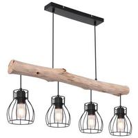 Hängeleuchte Mina H: 140 Cm 4-Flammig - Schwarz/Naturfarben, Basics, Holz/Metall (82,5/13,6/140cm) - Globo