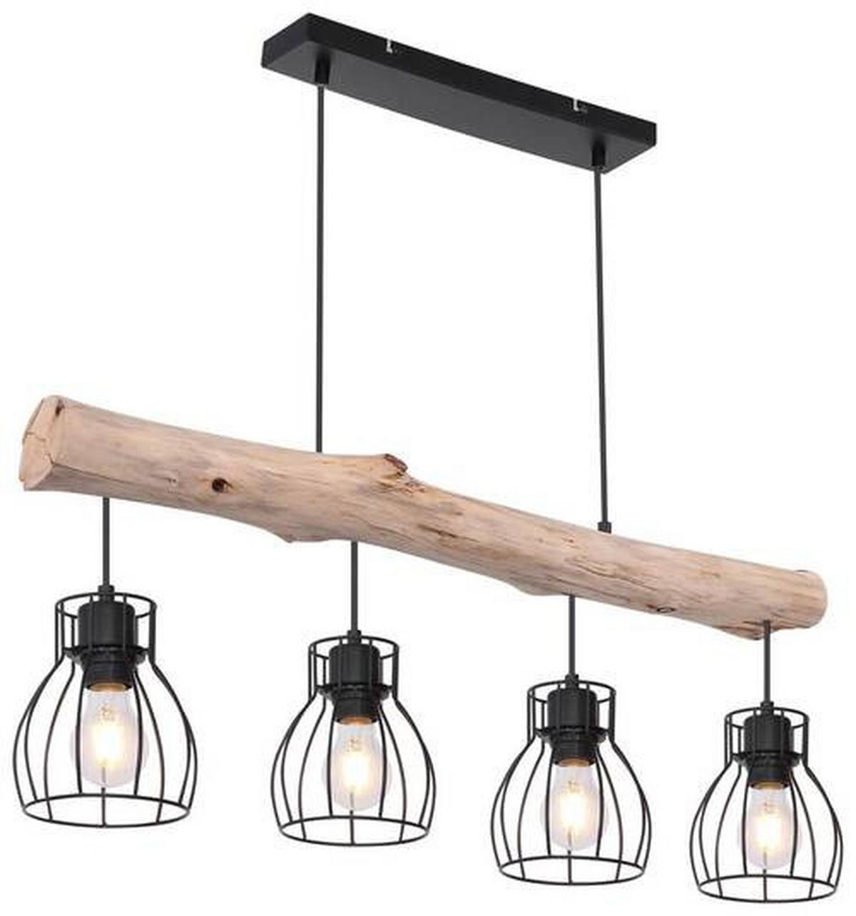 Hängeleuchte Mina H: 140 Cm 4-Flammig - Schwarz/Naturfarben, Basics, Holz/Metall (82,5/13,6/140cm) - Globo