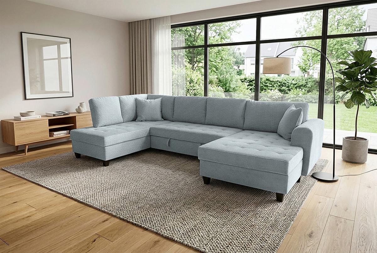 Wohnlandschaft Moritz Graugrün U-Form:178x324x155 Cm - Graugrün, Trend, Textil (178/324/155cm)