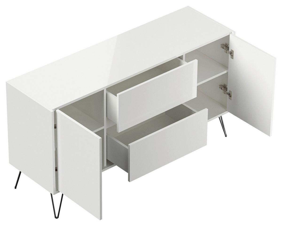 Sideboard Posseik Industrial Weiß B: 139 cm - Weiß Hochglanz/Schwarz, Design, Holzwerkstoff (139/75,8/42cm) - MID.YOU