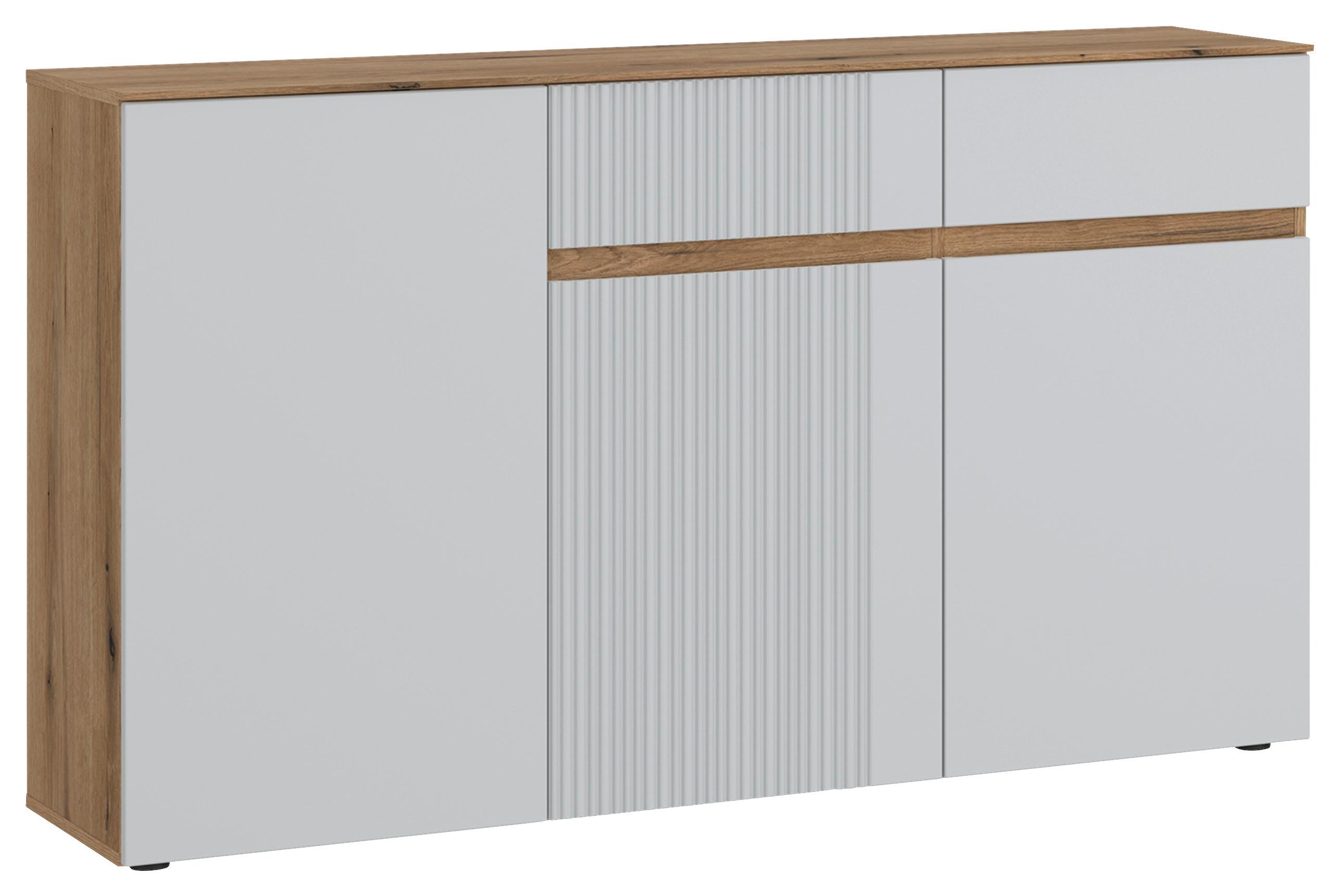 Široká komoda Manilla, š: 150cm - čierna/farba duba, Konventionell, kompozitné drevo/plast (150/88,3/40cm)