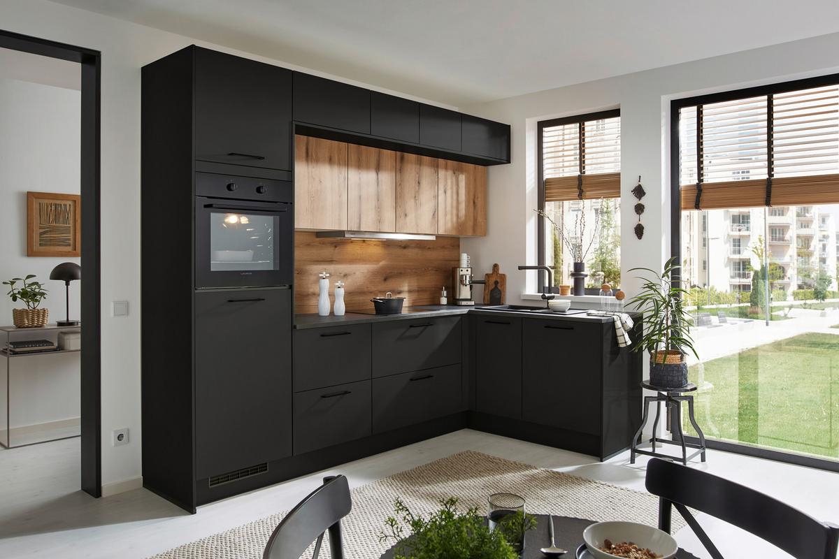 Eckküche Pn210/Pn100 - Eichefarben/Schwarz, Basics, Holzwerkstoff (275/165cm) - Pino