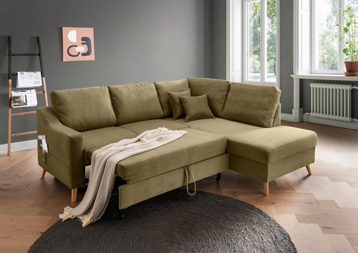Ecksofa Valentina Olivgrün S: 230x200 Cm - Naturfarben/Olivgrün, MODERN, Textil (230/200cm) - Livetastic