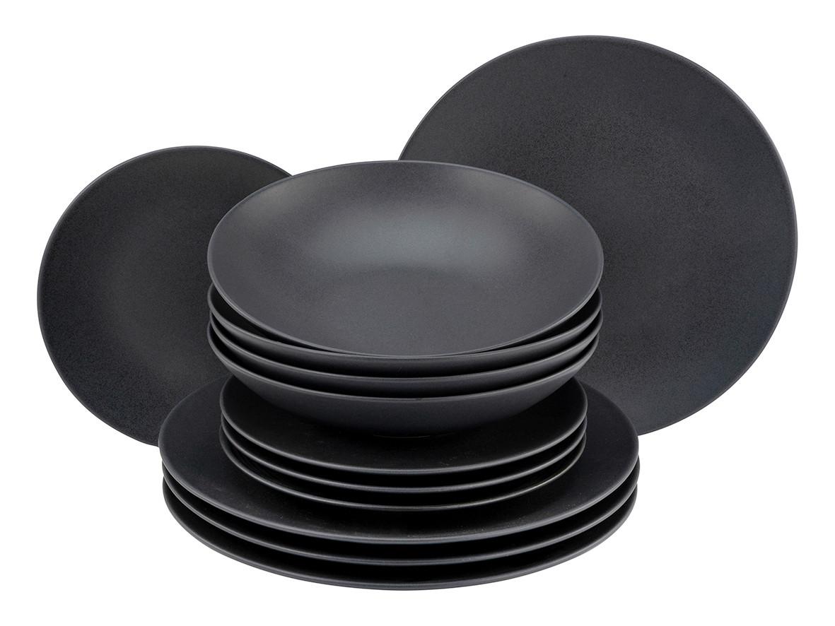 Tafelservice Keramik 4 Personen Geschirr Set Schwarz