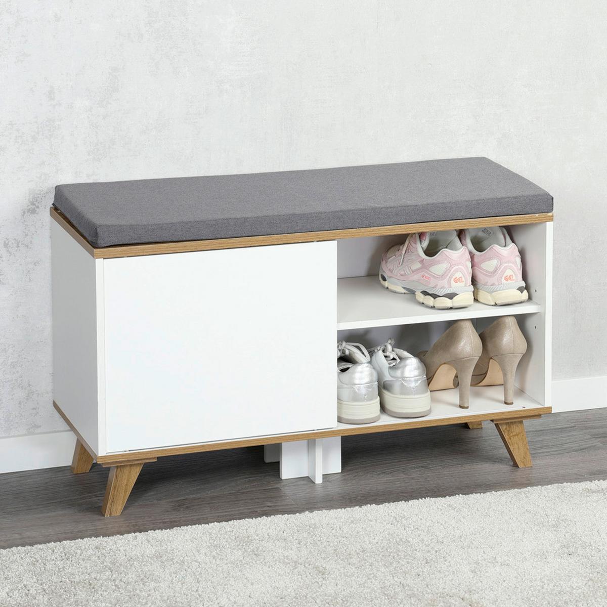 GARDEROBENBANK Grau/Weiß B: 30cm - Eichefarben/Weiß, Basics, Holzwerkstoff/Textil (30/48/77cm) - Kesper