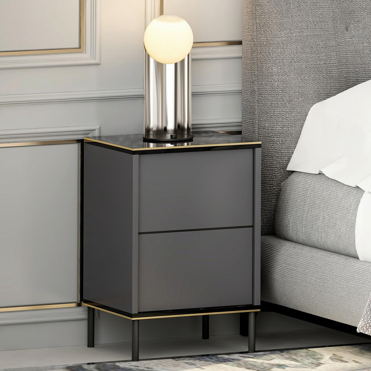 Nachttisch Imaj Anthrazit/Schwarz B: 40cm - Anthrazit/Schwarz, Design, Holzwerkstoff/Metall (40/60/35cm) - Livetastic