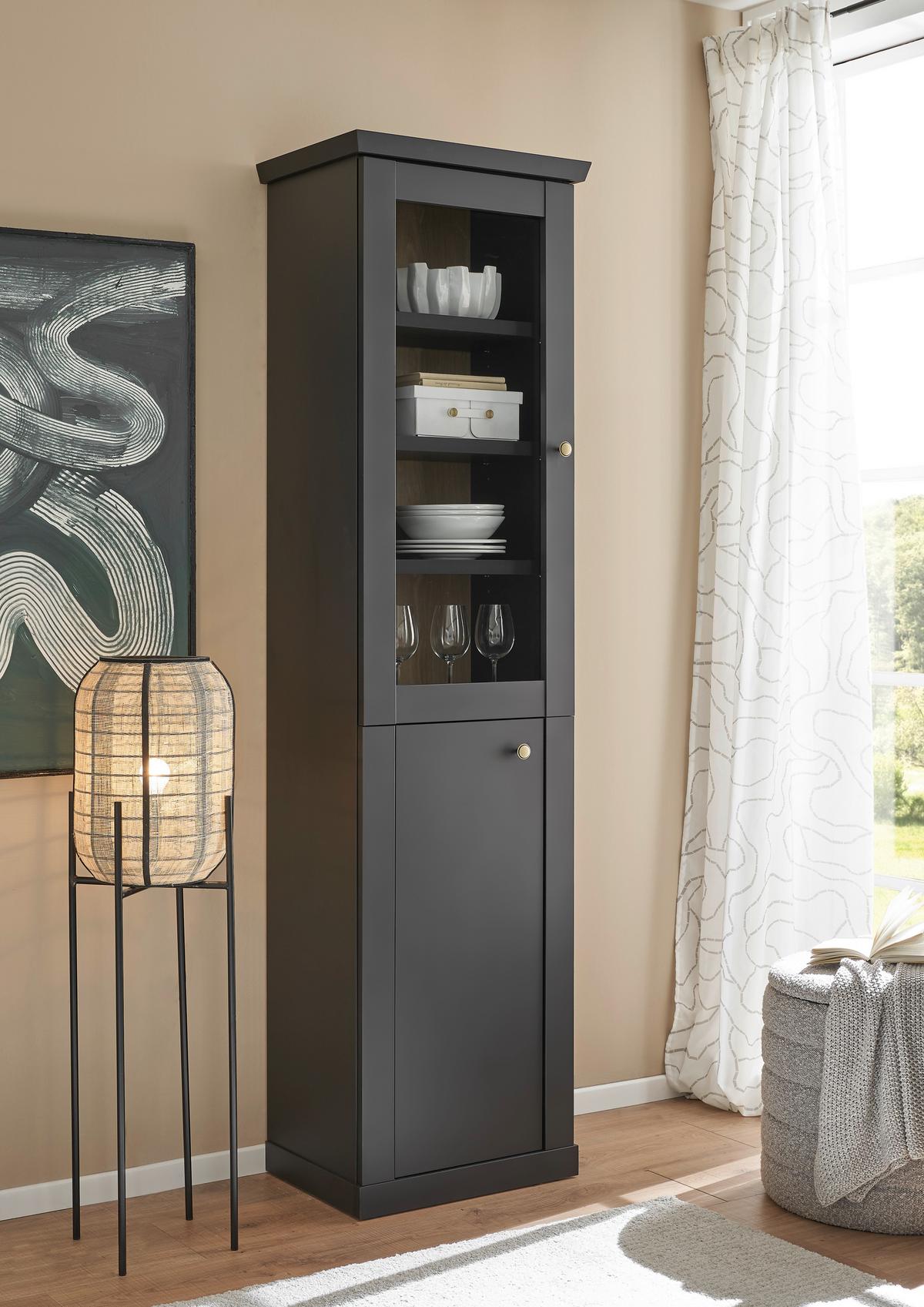 Vitrine Lincoln Schwarz/Eichefarben B: 55cm - Eichefarben/Schwarz, Design, Holzwerkstoff (55/200/39cm) - MID.YOU