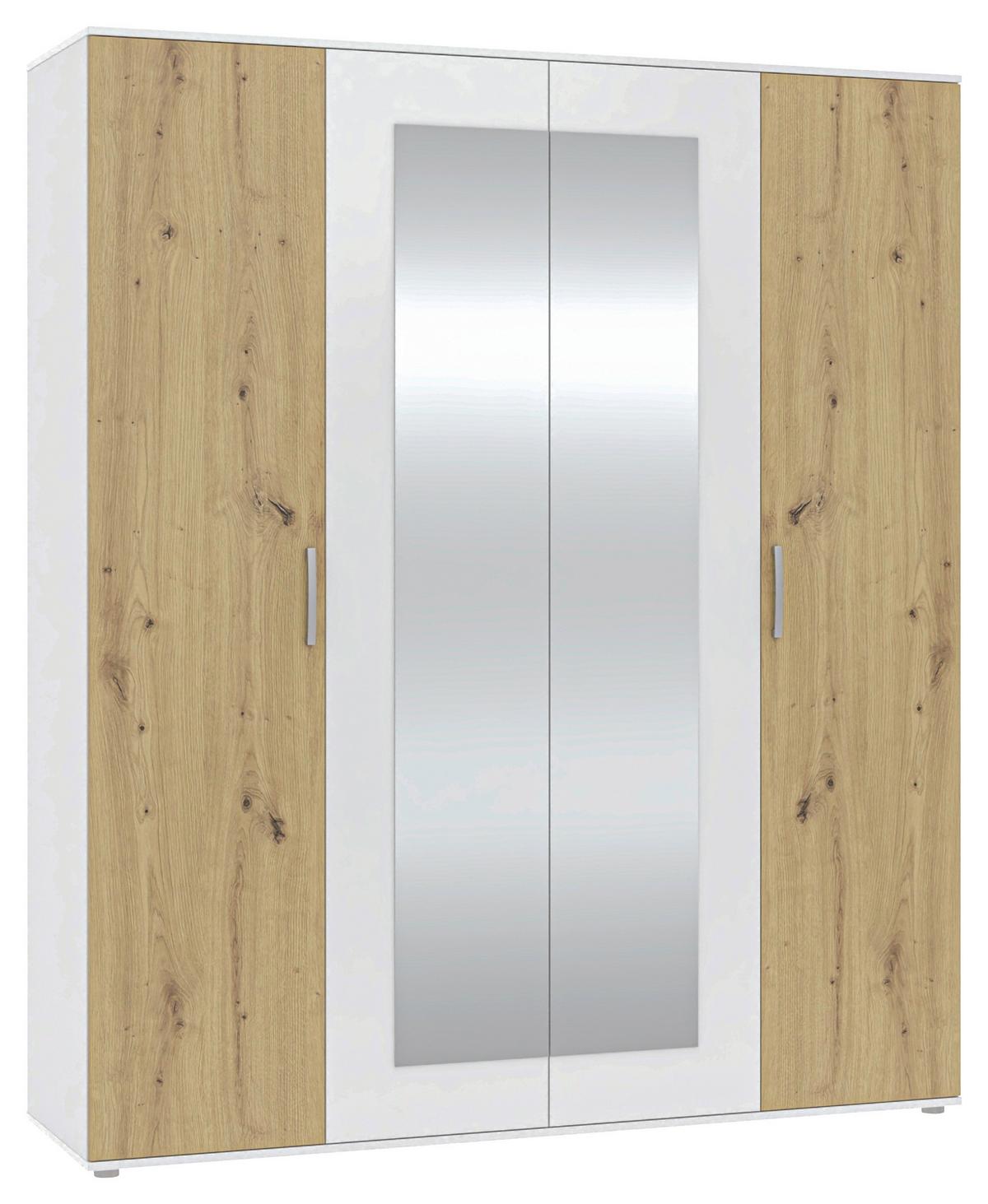 Drehtürenschrank Mit Spiegel 180cm Jan Eiche Artisan/Weiß - Weiß/Eiche Artisan, Trend, Glas/Holzwerkstoff (180/210/52cm)