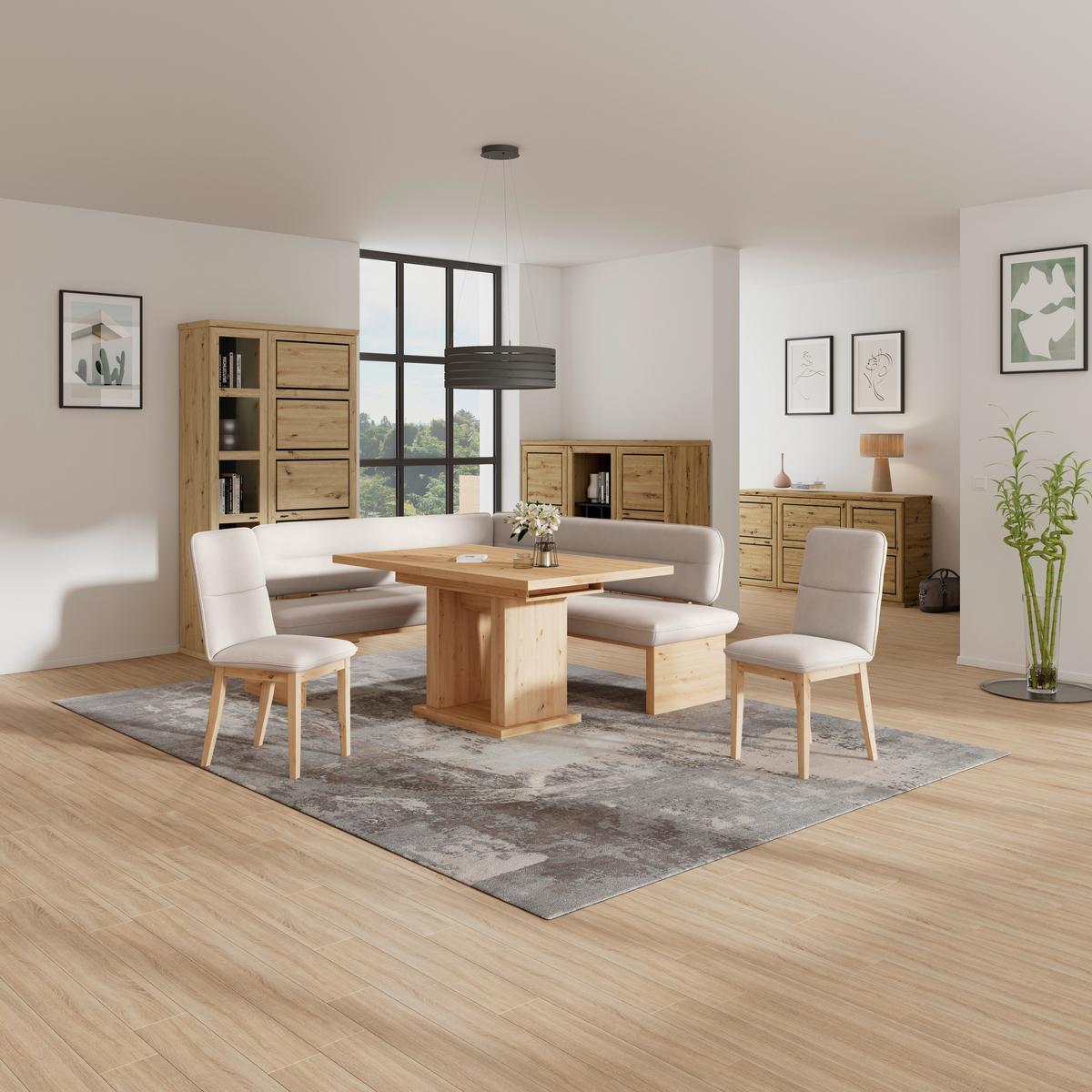 Eckbank Beluna Ii Webstoff Beige, B: 170cm - Eichefarben/Beige, KONVENTIONELL, Holz/Textil (170/212cm) - James Wood