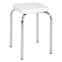 Stapelhocker Pik Metall Chrom/ Lederlook Weiß-Beige H: 49 Cm - Chromfarben/Beige, MODERN, Metall (36/49/36cm)