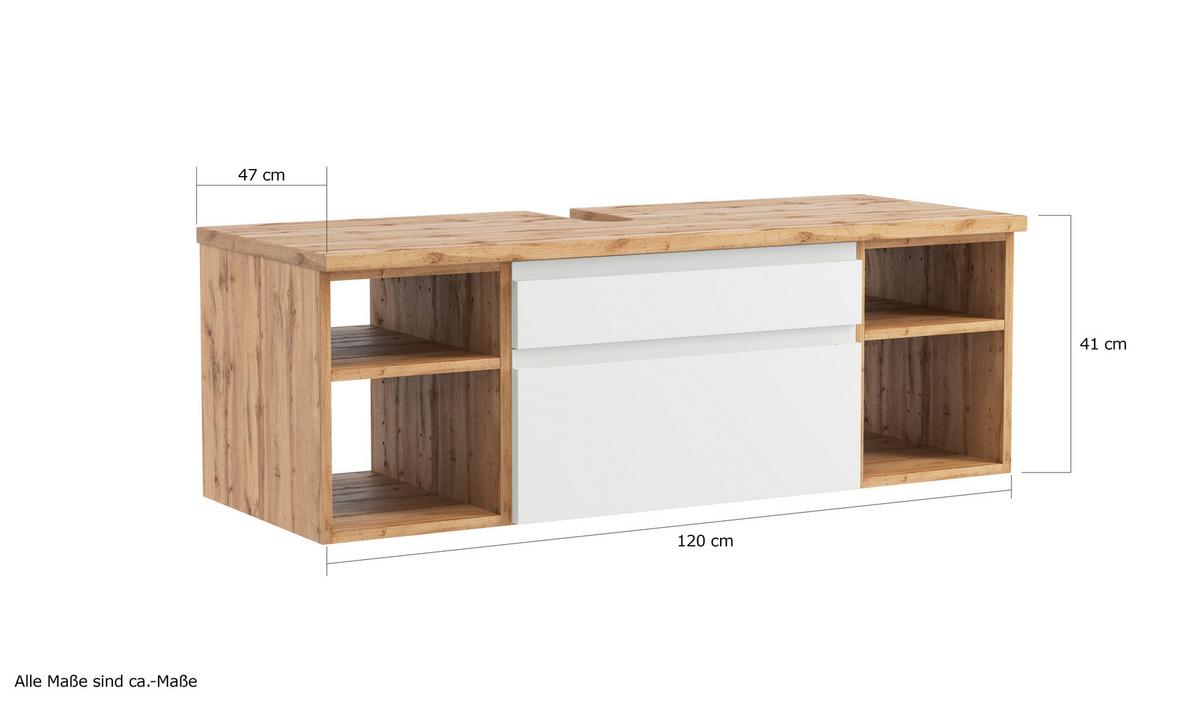 Hängender Waschbecken- Unterschrank Arosa B: 120 cm - Eiche Wotan/Weiß, MODERN, Holzwerkstoff (120/41/47cm) - Held