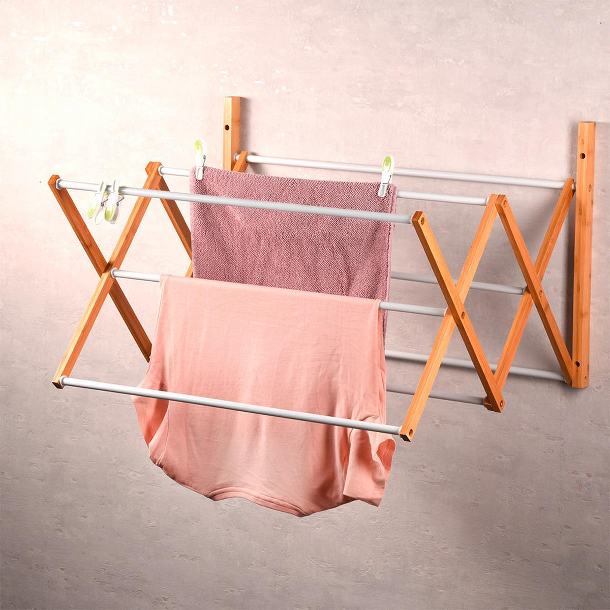 Wäschetrockner Bambus, Weiß Hellbraun,platzsparend,b:71 cm - Hellbraun/Weiß, Basics, Holz (71/45/8-59cm) - Kesper