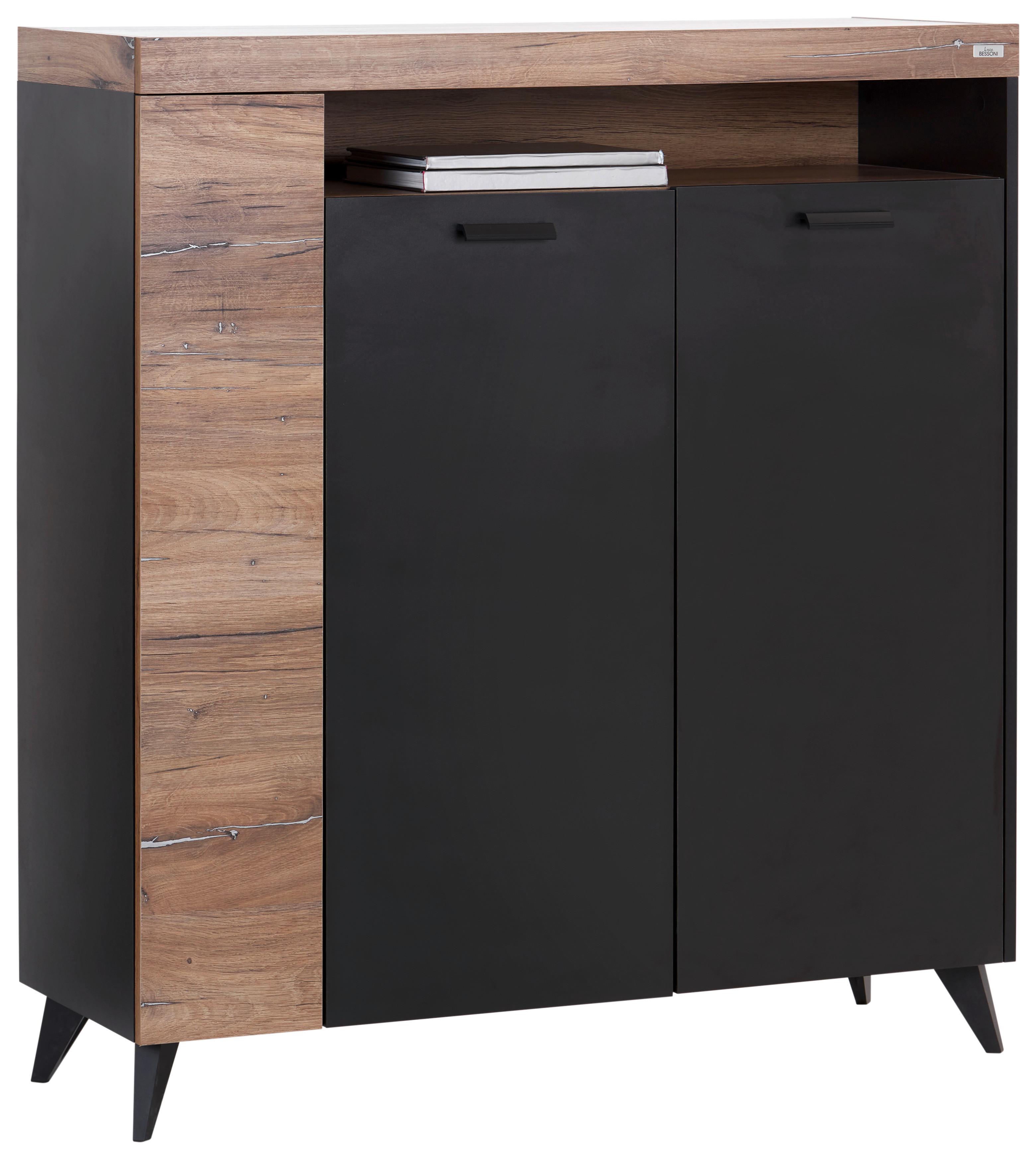 Highboard mit Türdämpfung 115 cm Sunny Hb 3D, Schwarz - Schwarz, MODERN, Holzwerkstoff (115/128,5/40cm) - Luca Bessoni