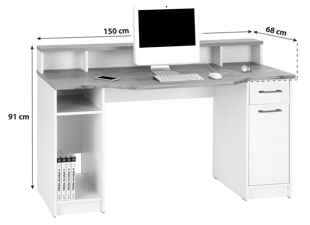 Psací stůl TOBI TOBI MX 166 - šedá/barvy dubu, Moderní, kompozitní dřevo/plast (150/91/68cm)