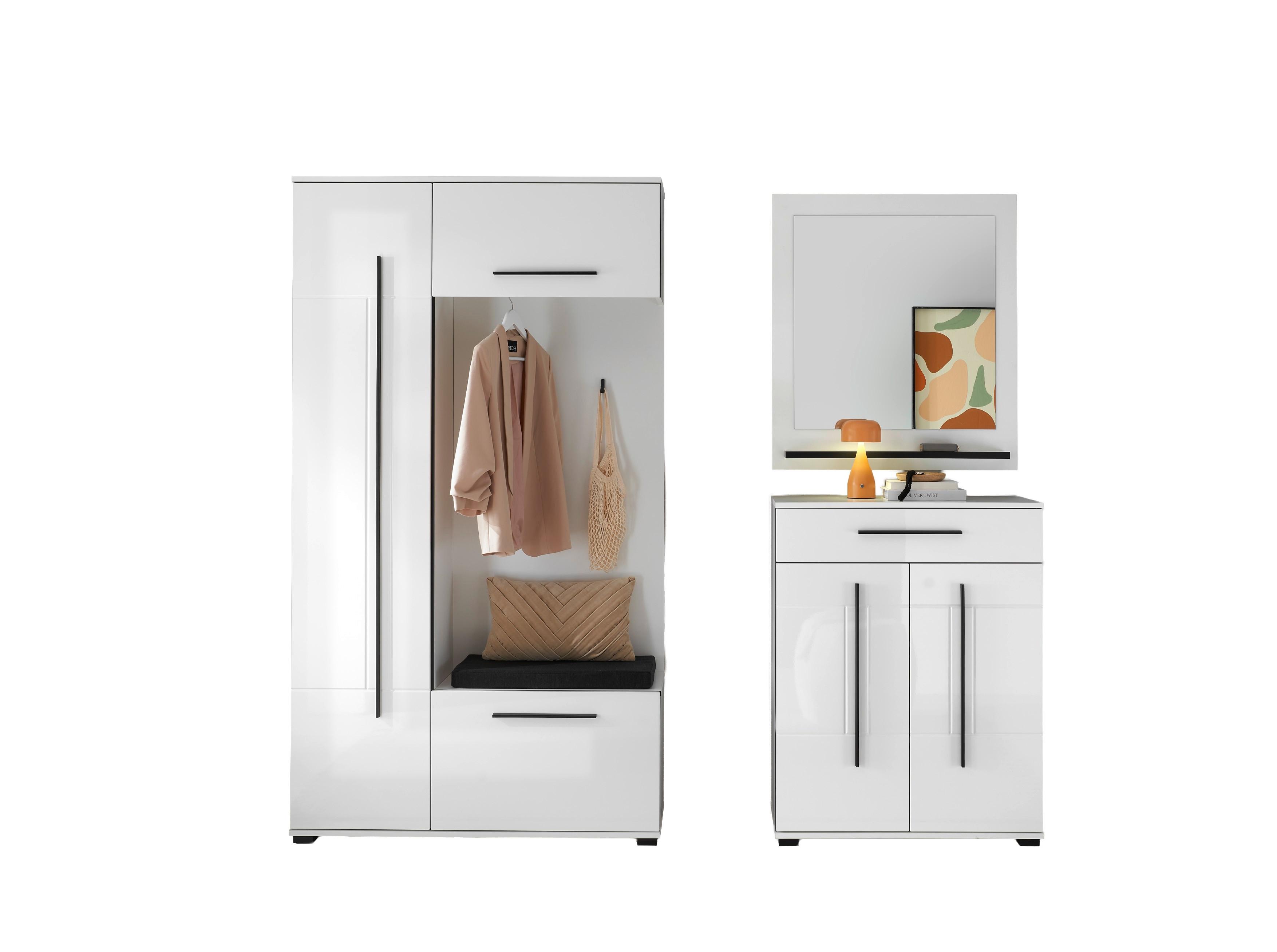 GARDEROBE Cantara Weiß/Weiß HG B: 201cm - Weiß Hochglanz/Weiß, MODERN, Holzwerkstoff (201/201/39cm) - MID.YOU