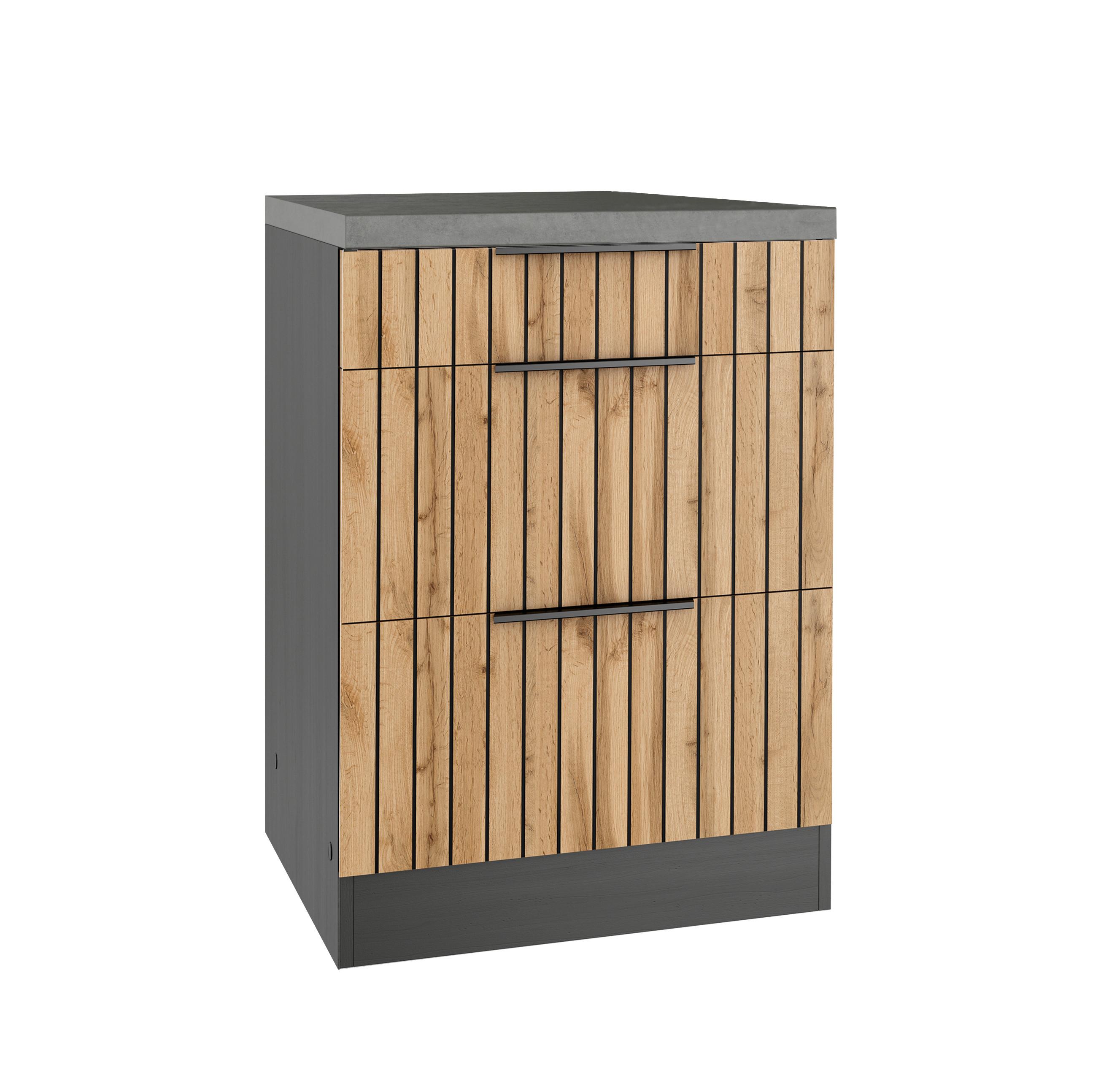 Schubkastenunterschrank Liverpool Graphit/eiche B:60cm - Schieferfarben/Eiche Wotan, Basics, Holzwerkstoff (60/86/60cm) - Held