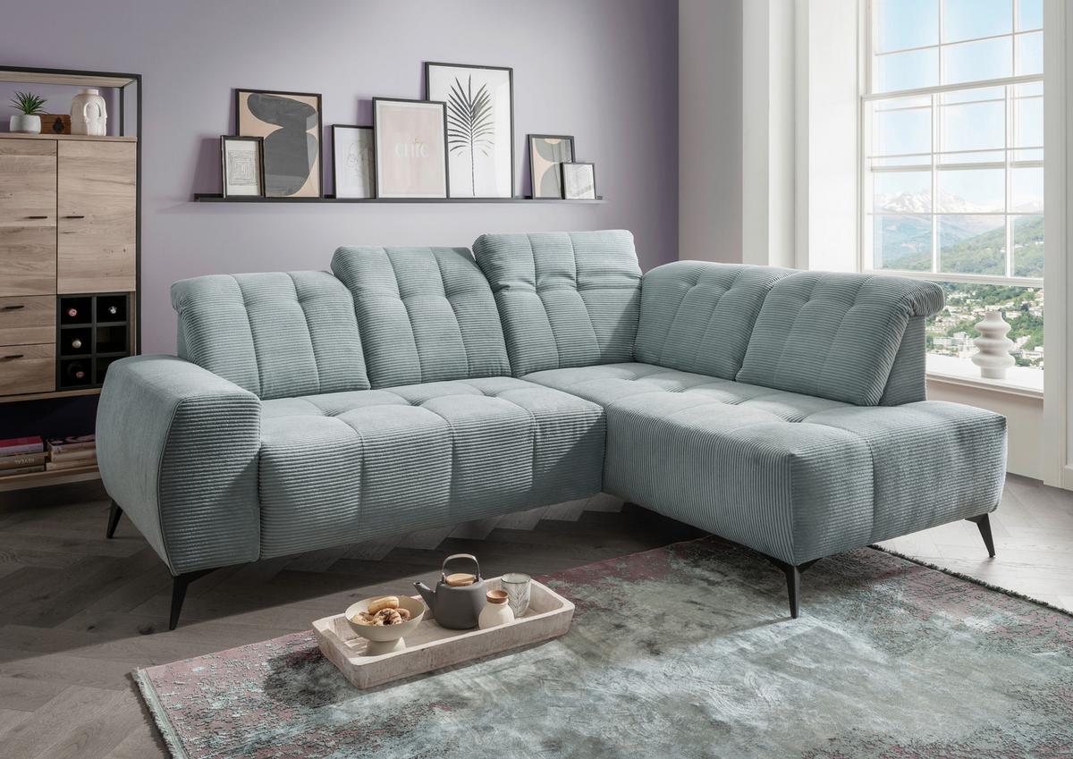 Ecksofa mit USB Anschluss Sano, Hellblau, S: 261x200 cm - Schwarz/Hellblau, MODERN, Textil (261/200cm) - Livetastic