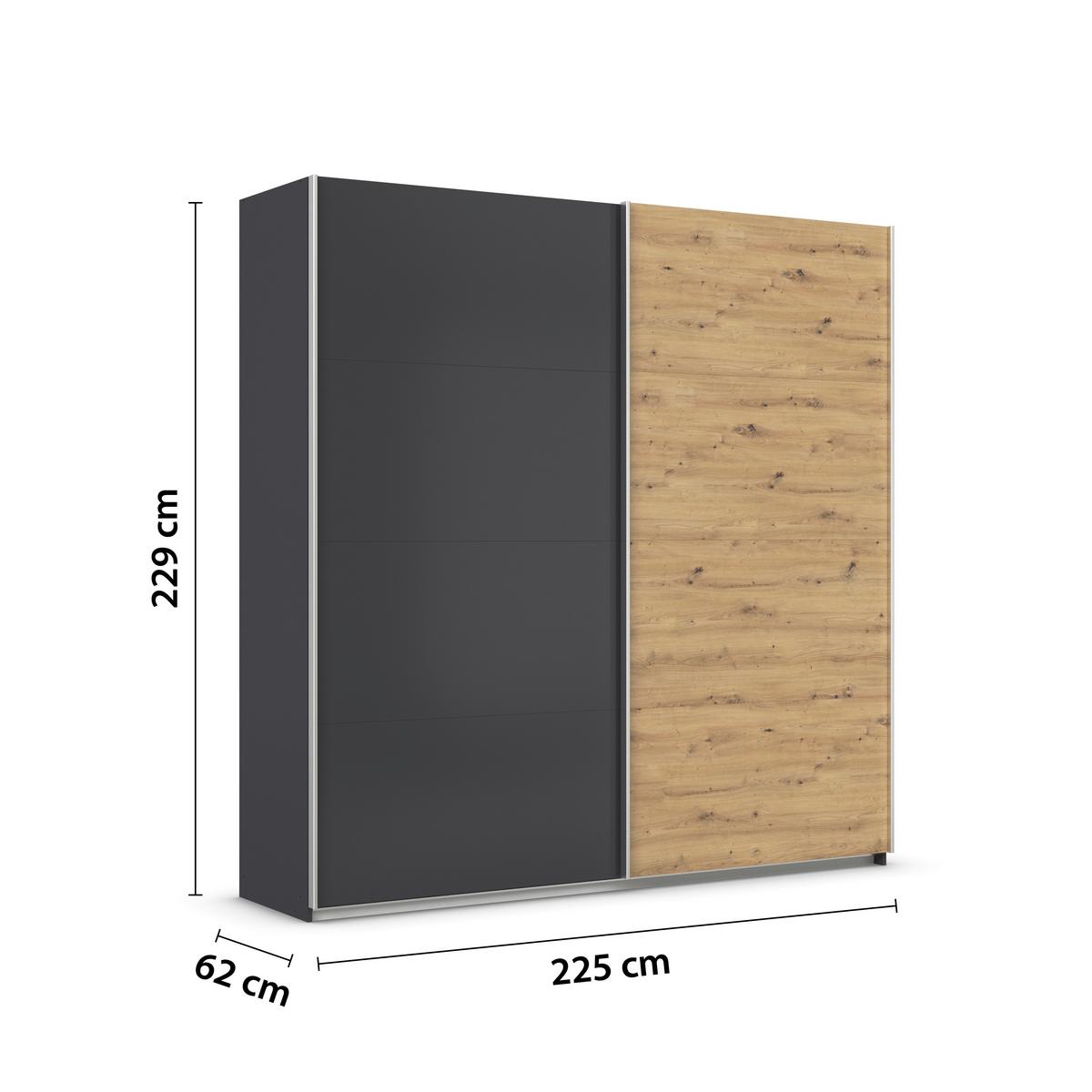 Schwebetürenschrank B: 225cm Feldkirch Grau/Eiche Dekor - Anthrazit/Eiche Artisan, MODERN, Holzwerkstoff (225/229/62cm)