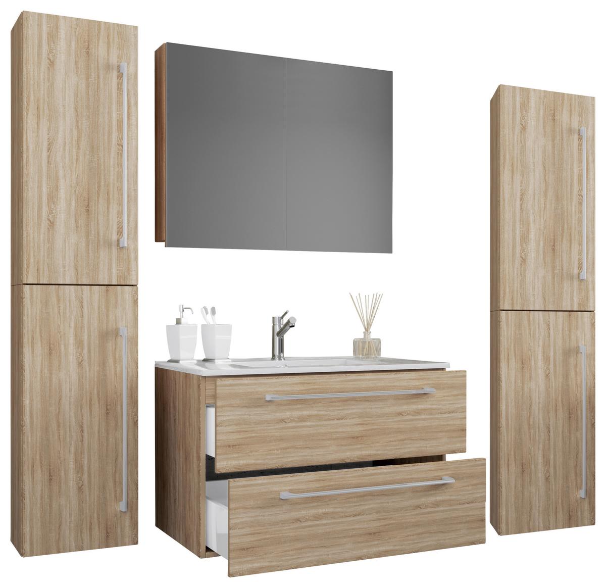 Badezimmer Badinos 5-Teilig Sonoma Eiche B: 126 cm - Weiß/Sonoma Eiche, MODERN, Keramik/Holzwerkstoff (127cm) - MID.YOU