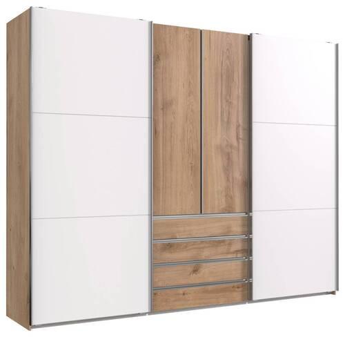 Schwebetürenschrank Mit Laden B:300cm Magic Eiche Dekor/weiß - Eichefarben/Weiß, MODERN, Holzwerkstoff (300/236/65cm) - MID.YOU