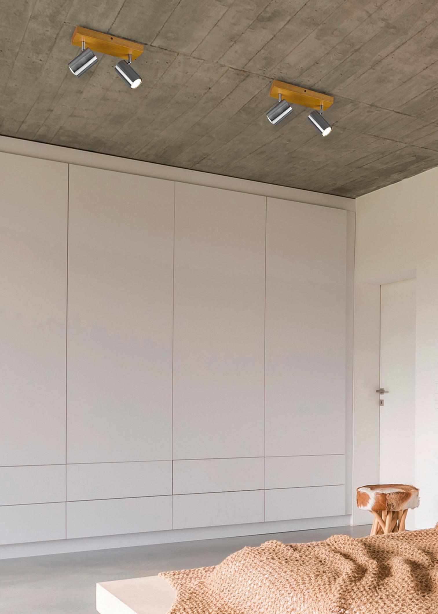 Strahler 2-Flammig verstellbar L: 26 cm - Nickelfarben, Natur, Holz/Metall (26/16/9cm) - Trio Leuchten