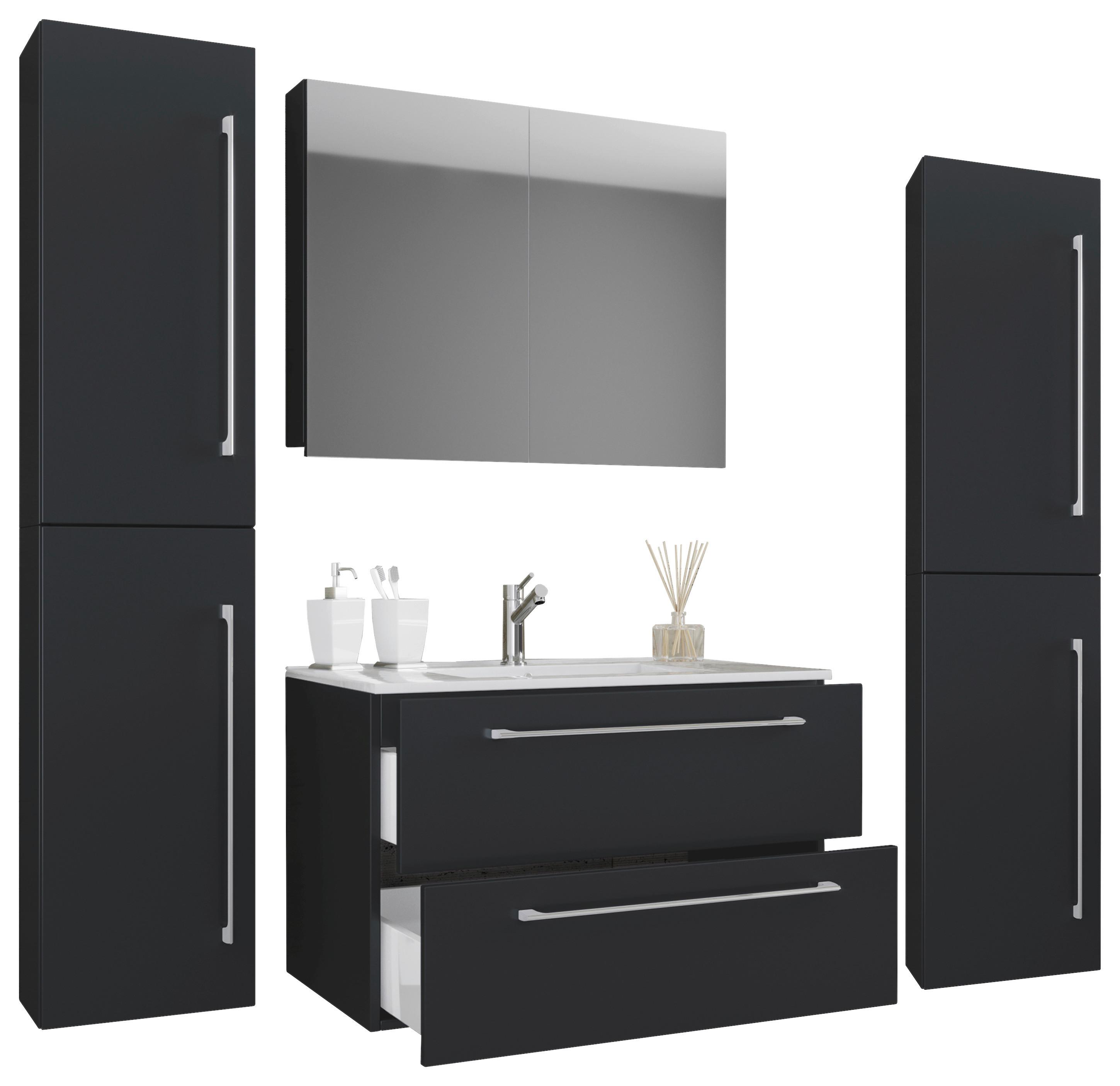 Badezimmer Badinos 5-Teilig Schwarz B: 146 cm - Schwarz/Weiß, MODERN, Keramik/Holzwerkstoff (167cm) - MID.YOU