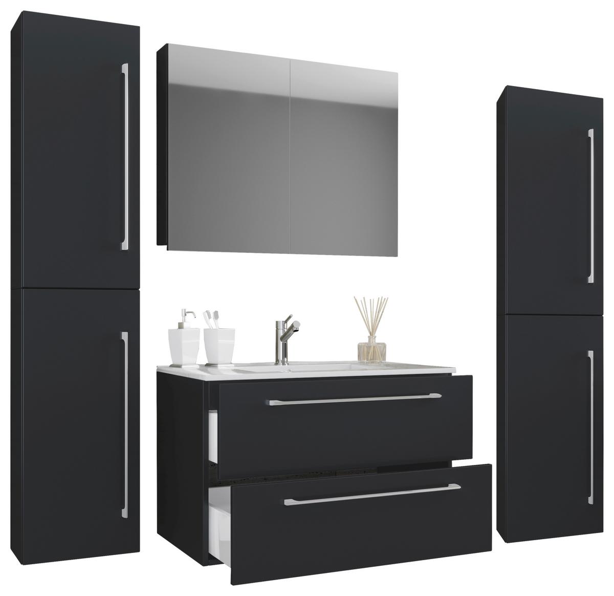 Badezimmer Badinos 5-Teilig Schwarz B: 146 cm - Schwarz/Weiß, MODERN, Keramik/Holzwerkstoff (167cm) - MID.YOU