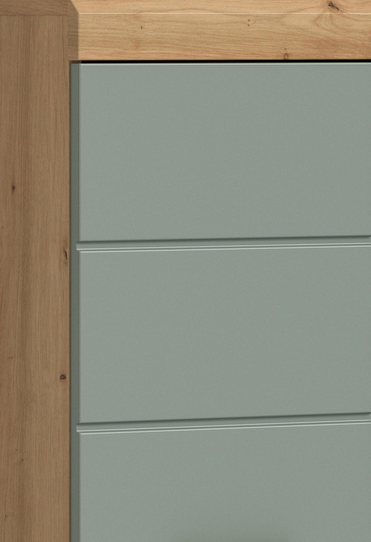 Badezimmer Scout Salbeigrün/Eiche D. B: 134 cm - Salbeigrün/Schwarz, MODERN, Glas/Holzwerkstoff (134cm) - MID.YOU