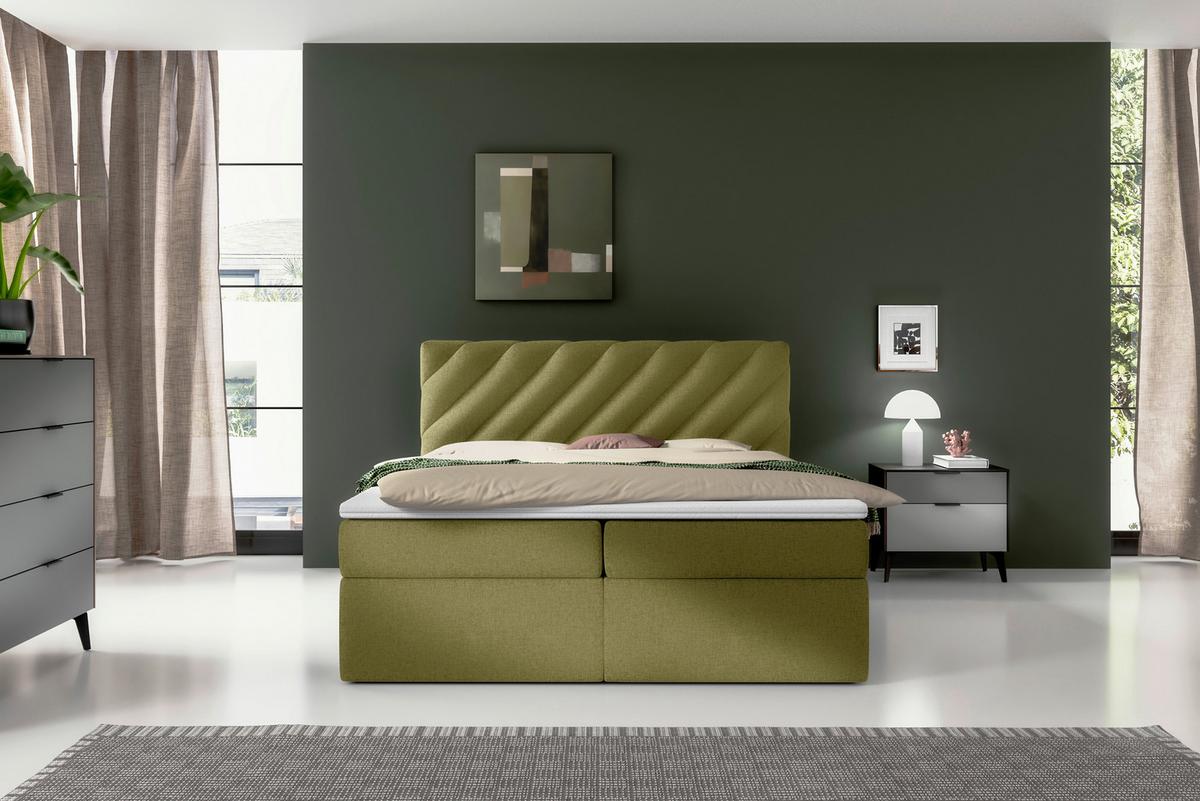 Boxspringbett mit Topper Grün 180x200 cm Gusto - Schwarz/Grün, MODERN, Textil (180/200cm) - MID.YOU