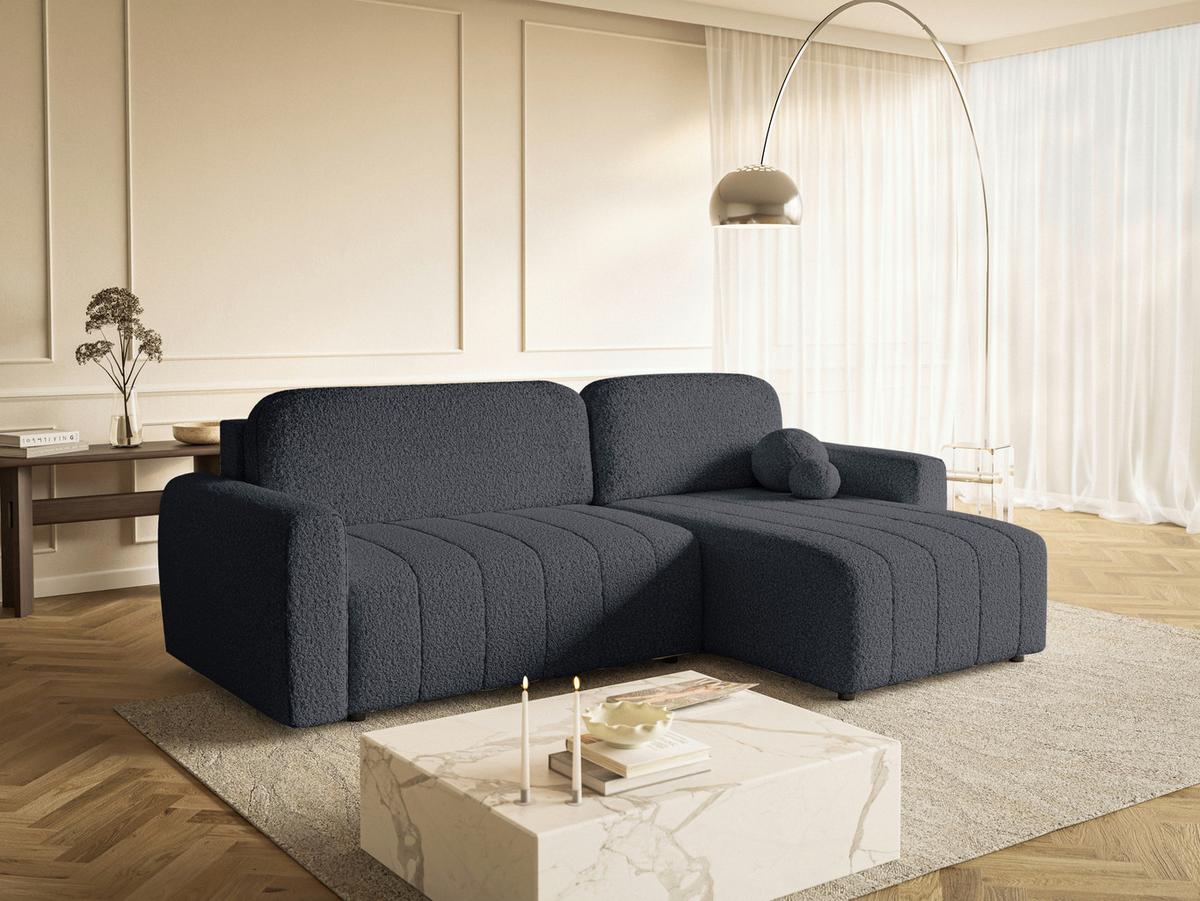 Ecksofa Luna New Boucle Grau, S: 260x161cm - Schwarz/Grau, Design, Textil (260/161cm) - Livetastic