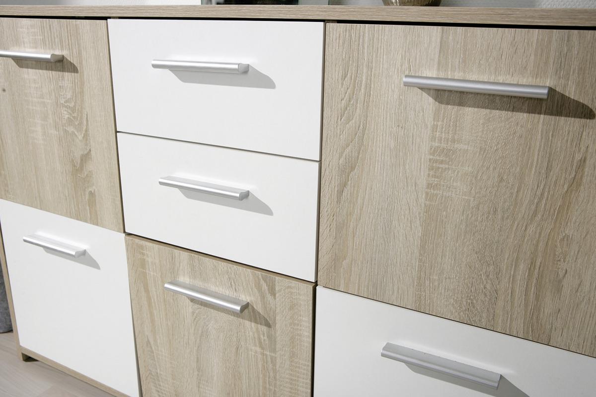 Kommode B 115cm Elvezia, Sonoma Eiche/Weiß - Weiß/Sonoma Eiche, Basics, Holzwerkstoff (115/77/30cm) - MID.YOU