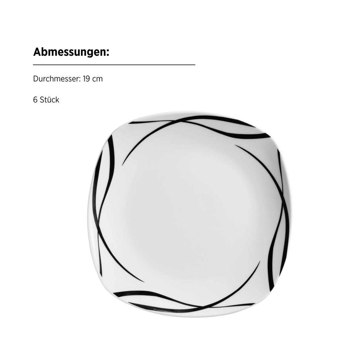 Tellerset Decora Schwarz/Weiß, 18-teilig - Schwarz/Weiß, Trend, Keramik - Mäser