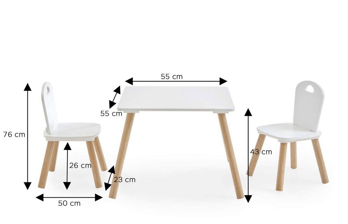 Kindersitzgruppe 3-Teilig Weiß B: 55 cm - Weiß, Design, Holzwerkstoff (55/43/55cm) - MID.YOU