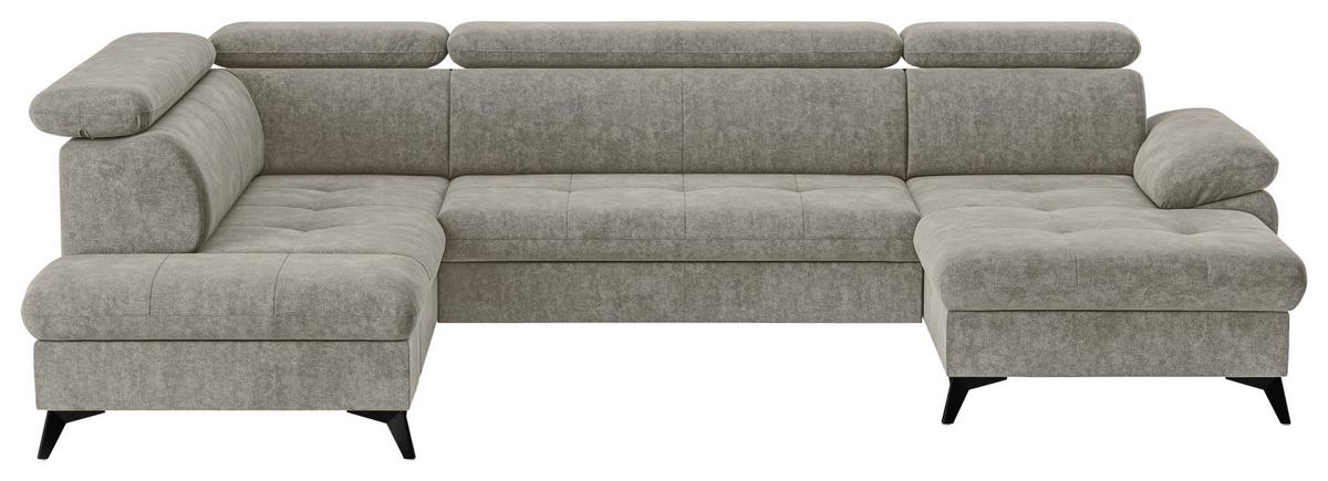 Wohnlandschaft mit Bettkasten Hudson Schlammfarben - Schlammfarben/Schwarz, Textil (207/324/166cm) - MID.YOU