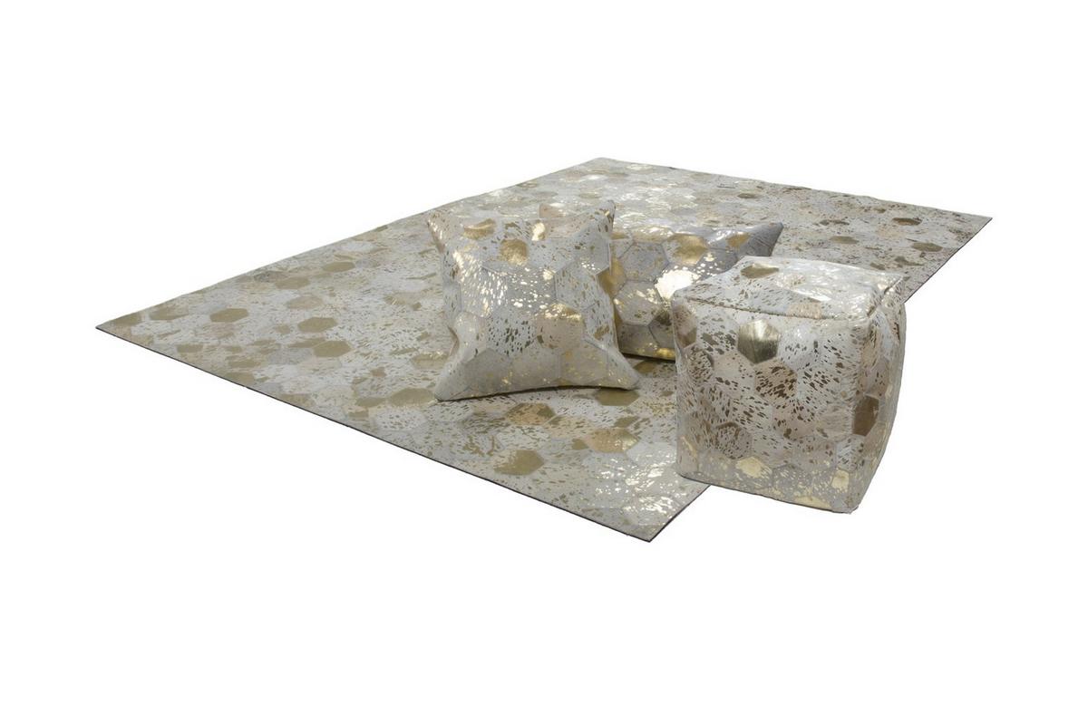 Pouf Dazzle Creme/Goldfarben B: 45 cm - Goldfarben/Creme, Design, Leder (45/45/45cm) - Kayoom