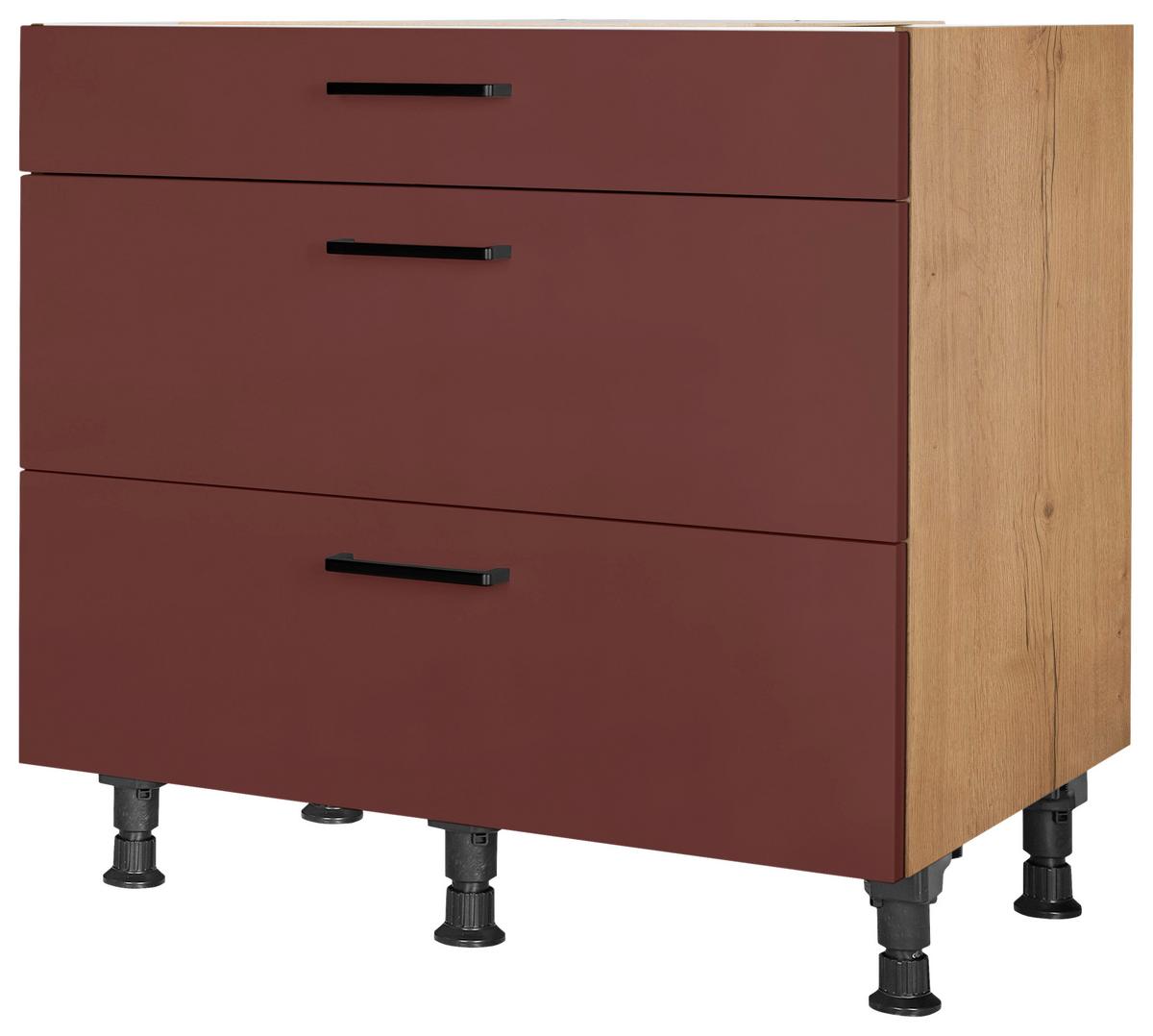 Schubkastenunterschrank Easytouch - Eichefarben/Rot, MODERN, Holzwerkstoff (90/87/56cm) - Nobilia