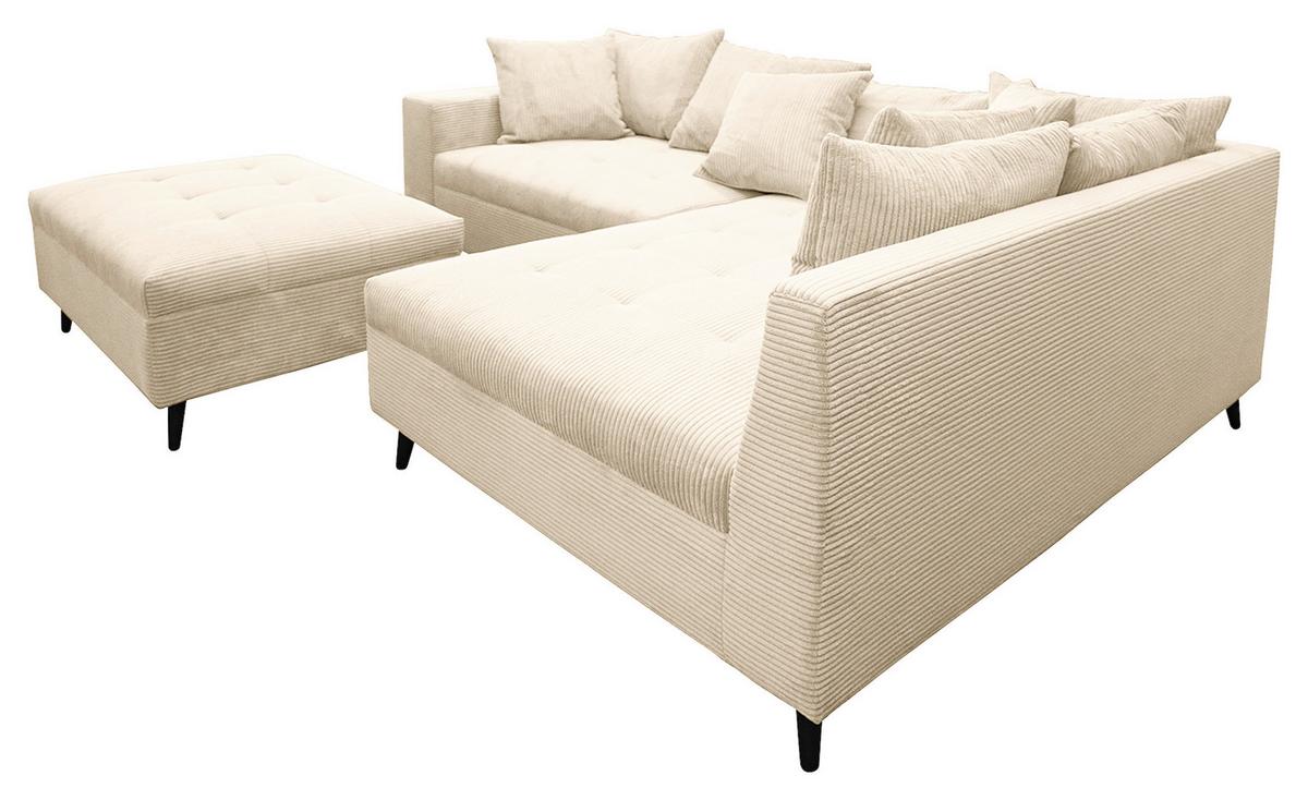 Ecksofa Pruno, Creme S: 247x174 Cm - Creme/Schwarz, Design, Textil (247/174cm) - MID.YOU