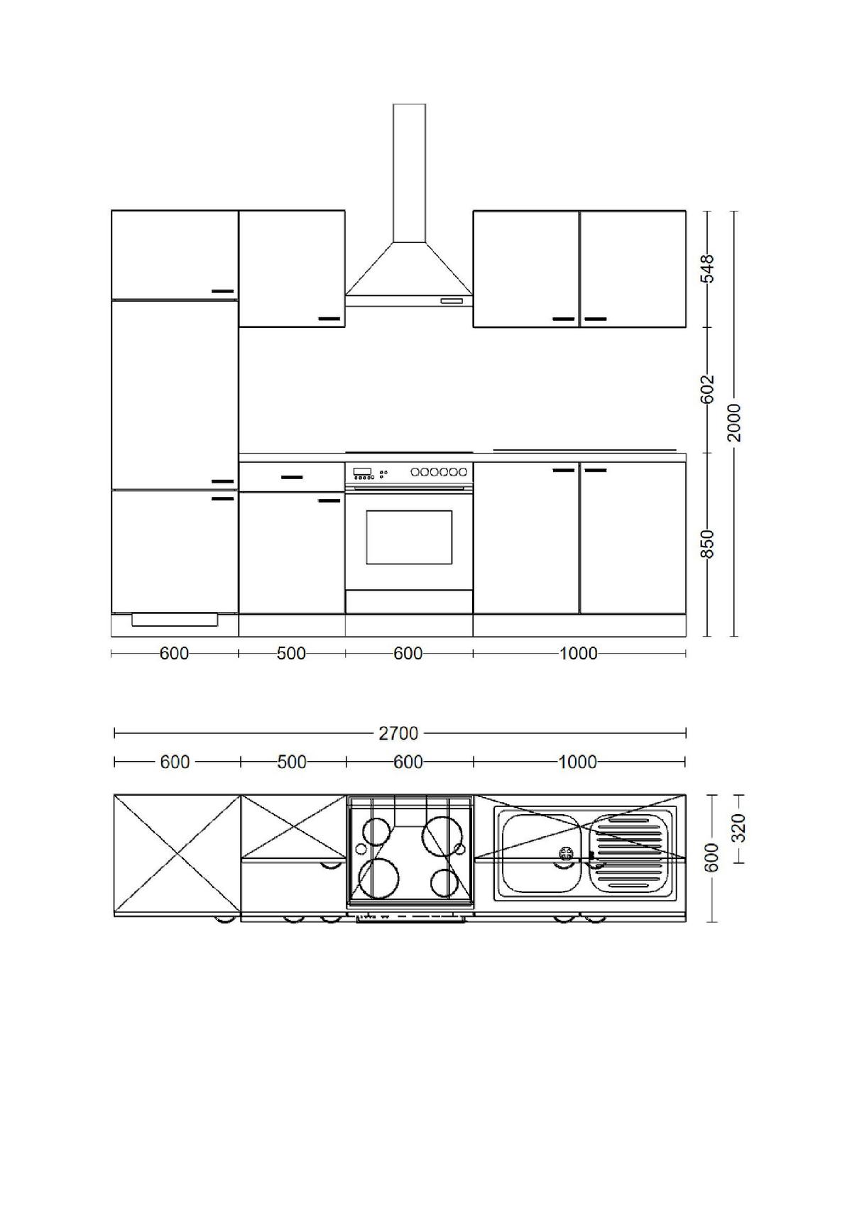 Kuchyňský blok LEXA včetně 4 spotřebičů, šířka 270 cm - bílá/barvy dubu, Moderní, kompozitní dřevo/plast (270cm) - Based