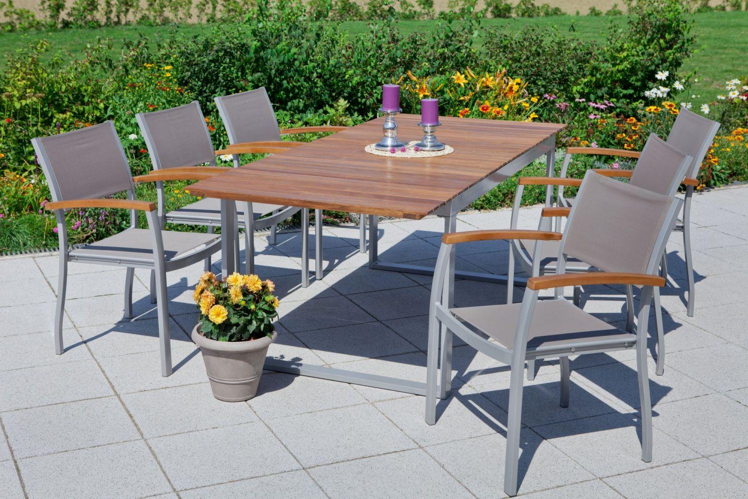 Gartenstuhl Stapelbar Naxos Aluminium/Textilene - Silberfarben/Grau, ROMANTIK / LANDHAUS, Holz/Textil (59/85/56cm) - Gardenson