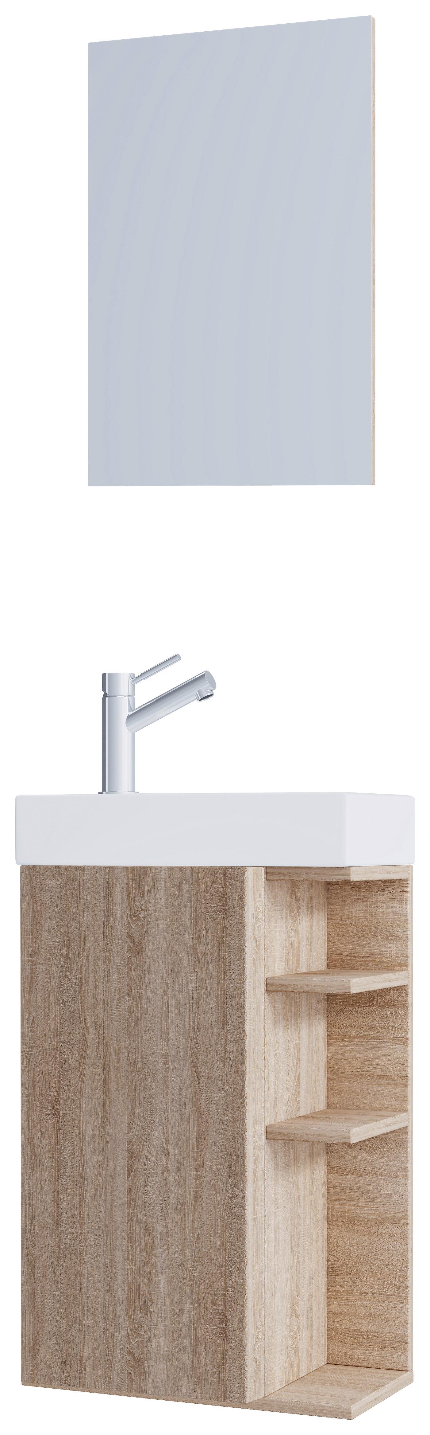 Gästebad Lumia - Weiß/Sonoma Eiche, MODERN, Glas/Keramik (40cm) - MID.YOU