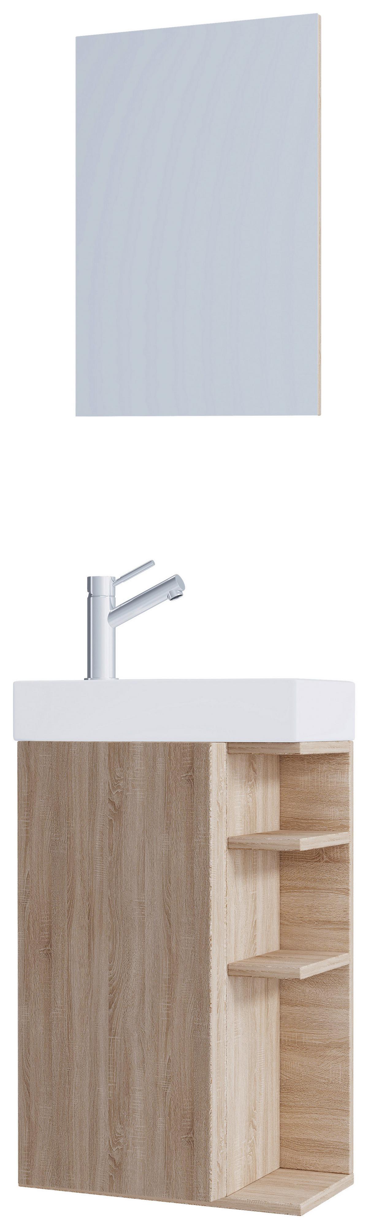 Gästebad Lumia - Weiß/Sonoma Eiche, MODERN, Glas/Keramik (40cm) - MID.YOU