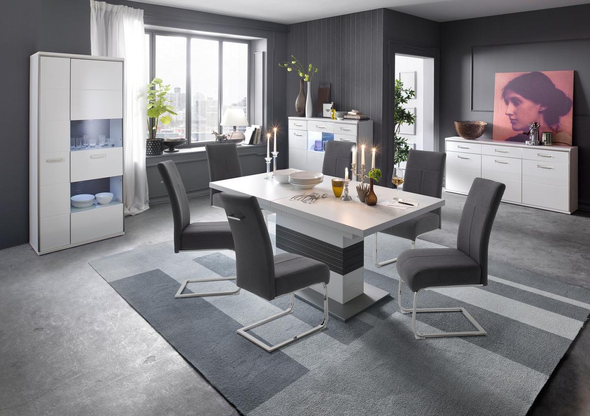 Esstisch Ausziehbar Trento 180-280x100 Cm Grau/weiß - Silberfarben/Weiß, Design, Holzwerkstoff (180/100/77cm) - Livetastic