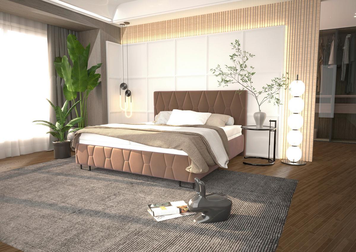 Čalouněná postel ATESSA 160x200 cm, šedohnědá - šedavě hnědá/šedohnědá, Moderní, dřevo/textil (160/200cm)