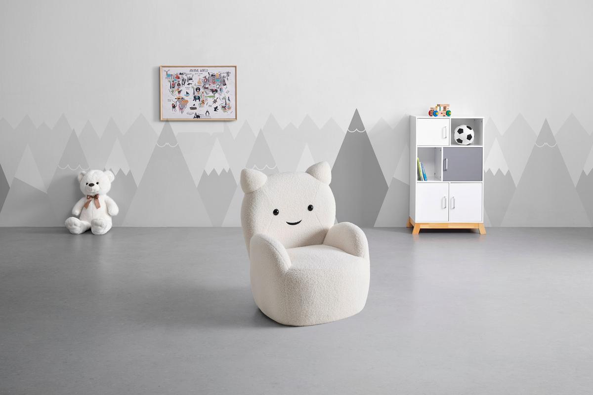 Křeslo KITTI, bílá tkanina TEDDY - bílá, Romantický / Rustikální, dřevo/textil (59/40/72cm) - Prenneis