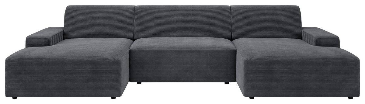 Wohnlandschaft Wien D. Grau U: 162x329x162 cm - Dunkelgrau/Schwarz, MODERN, Textil (162/329/162cm) - Trendmanufaktur