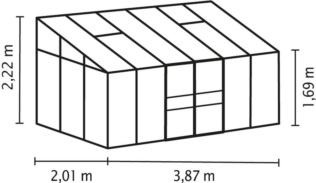 Anlehn-Gewächshausbausatz Ida 7800 Hkp 4mm, Alu - Alufarben, Basics, Kunststoff/Metall (386,5/220,8/201,4cm)