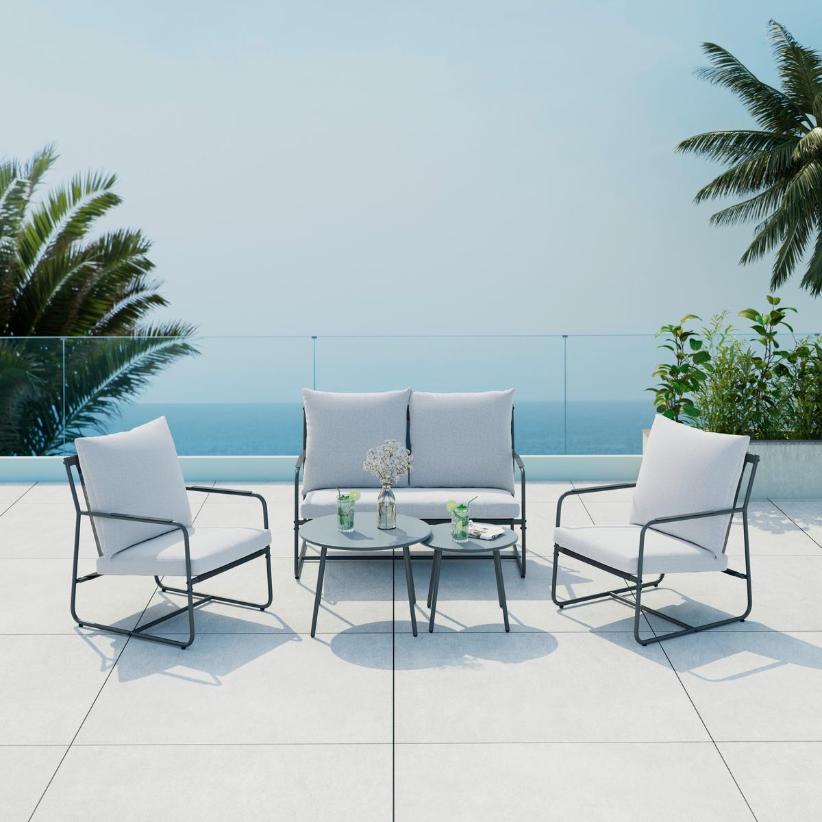 Loungegarnitur Nizza - Dunkelgrau/Hellgrau, MODERN, Textil/Metall (114/75/70cm) - Beldano