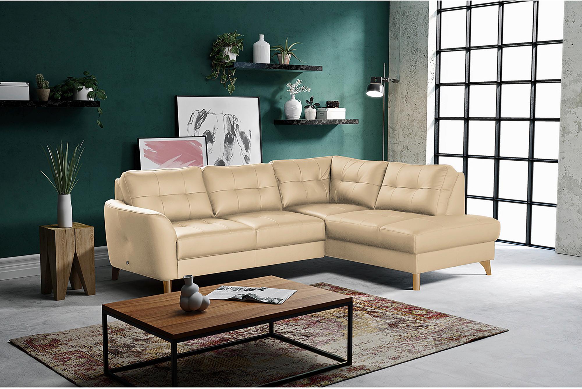 Ecksofa Nordic Beige S: 236x190 cm - Beige/Buchefarben, Design, Leder/Textil (236/190cm) - Livetastic